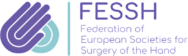 FESSH logo with a stylised hand icon in purple and blue, next to the text: FESSH Federation of European Societies for Surgery of the Hand; representing a network of specialist professionals in hand surgery and plastic surgery.
