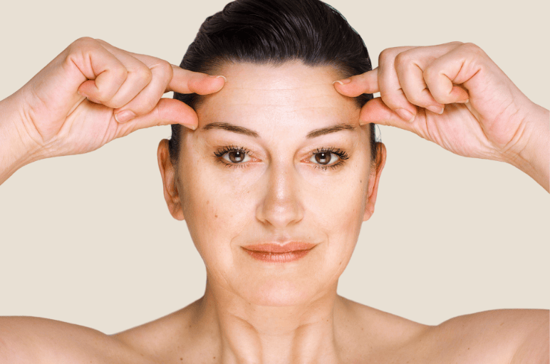 woman indicating desired results for brow lift surgery